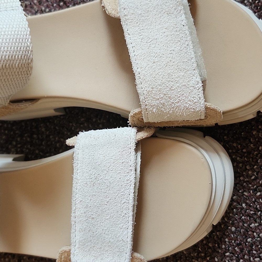 UGG White and Tan Sandals with Padded Straps - Picture 10 of 11